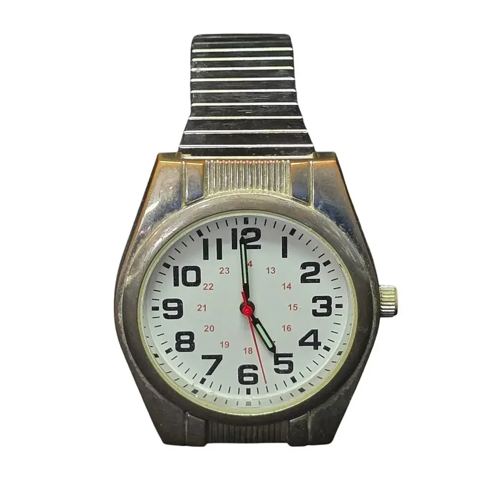 Vintage Japan Movement Metal Bezel Silver Stretch Band Analog Watch